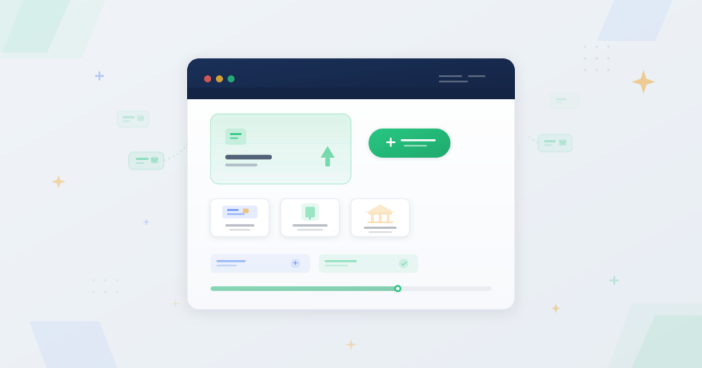 Account dashboard showing balance top-up with wallet, payment method icons, and SMS credit units being added