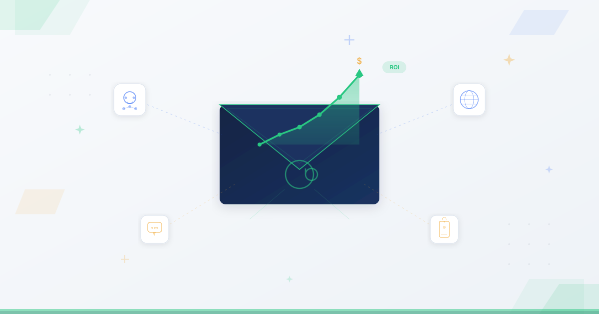 Email envelope with upward trending ROI chart showing email marketing effectiveness compared to other digital channels
