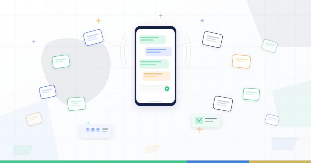 Illustration of a smartphone broadcasting bulk SMS messages outward to multiple recipients, representing scalable business communication reach in South Africa