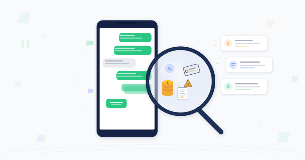 Magnifying glass revealing hidden costs behind bulk SMS message bubbles on a smartphone, illustrating the real costs of free bulk SMS services in Nigeria