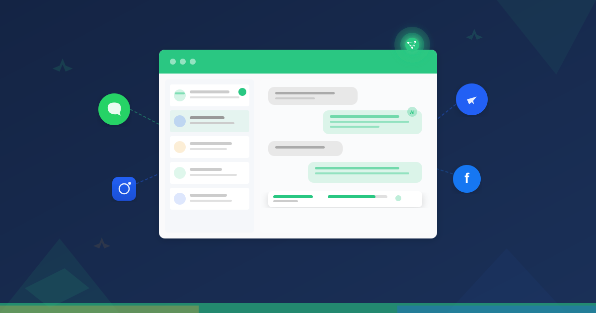 WhatsApp CRM dashboard showing unified customer conversations across WhatsApp, Instagram, and Telegram for an African business