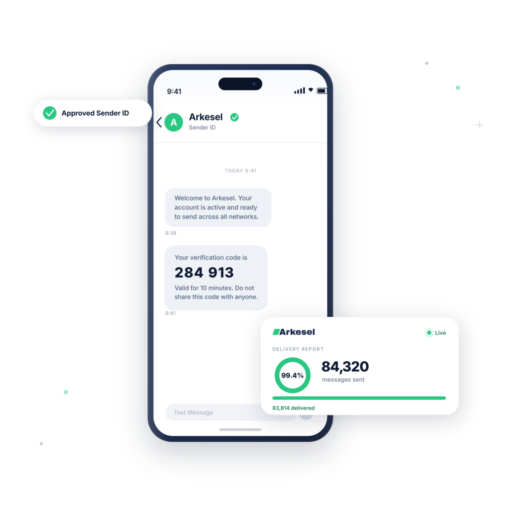 Arkesel bulk SMS dashboard with a delivered message preview