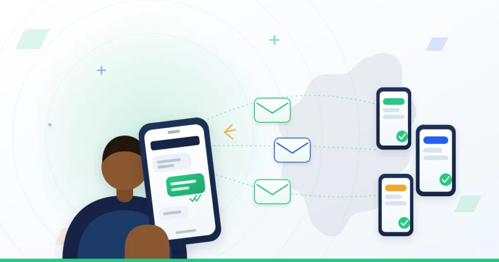 Benefits of bulk SMS marketing: an African business owner sends a single text message that reaches many phones across Africa